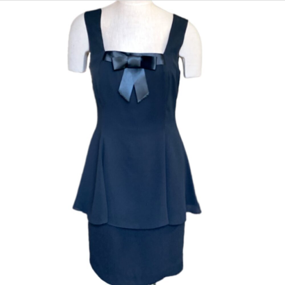 After Dark Sleeveless Retro‎ Cocktail Dress Peplum Satin Bow Sz 7-8 Black #66A